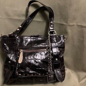 Maxx New York Dark Brown  "Italian Faux Croci Tote" Shoulder Bag